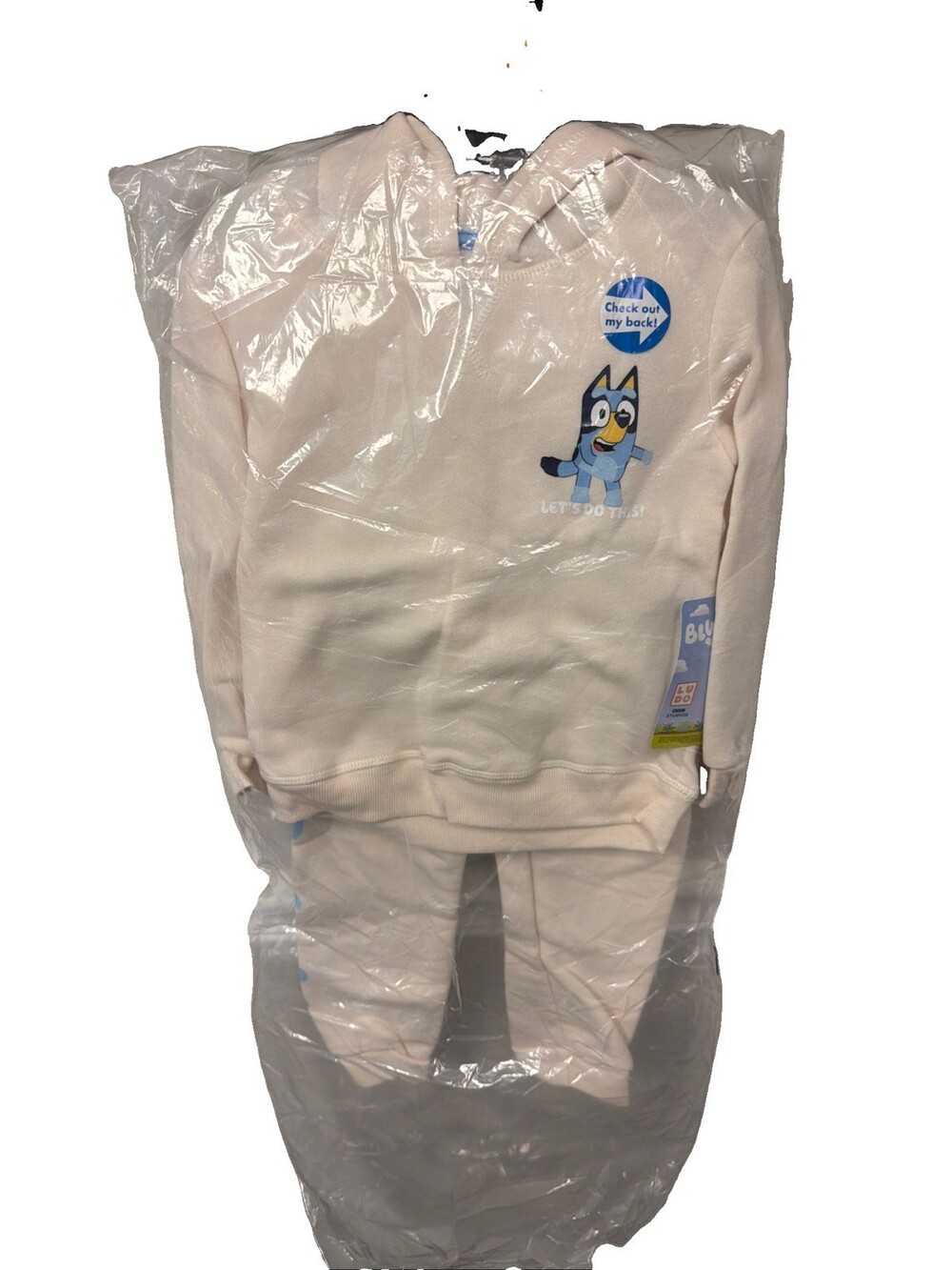Toddler 4T Bluey 2-Piece Fleece Cotton Sweatsuit Set Hoodie & Pants Cream New